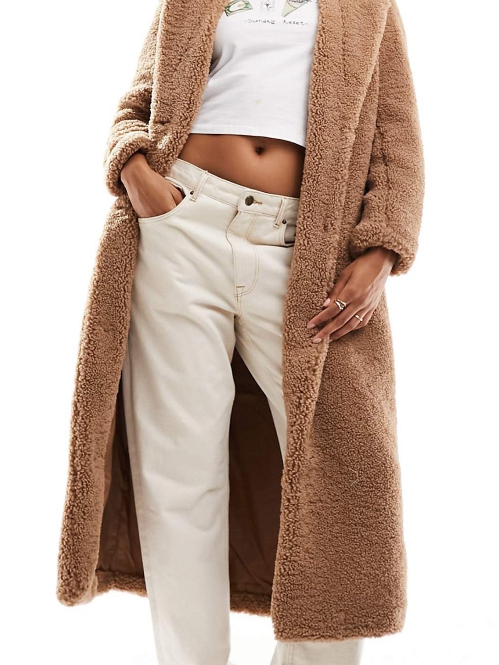 Only brand asos Long Teddy Faux-Shearling Coat — Camel